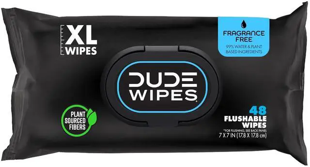 Main image of DUDE 48Count ExtraLarge Flushable Wet Wipes, 99% Water Formula With Aloe & Vitamin E, Hypoallergenic SepticSafe Cleansing Wipes