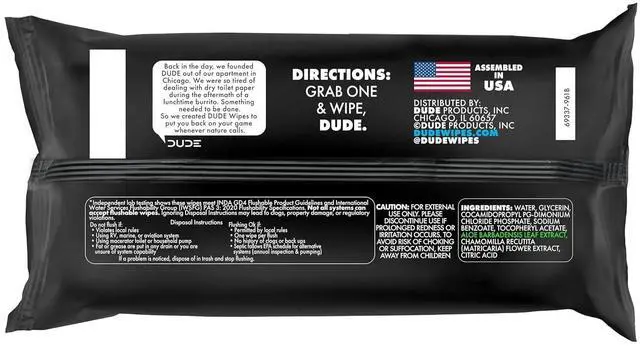 Alt view image 6 of 6 - DUDE 48Count ExtraLarge Flushable Wet Wipes, 99% Water Formula With Aloe & Vitamin E, Hypoallergenic SepticSafe Cleansing Wipes