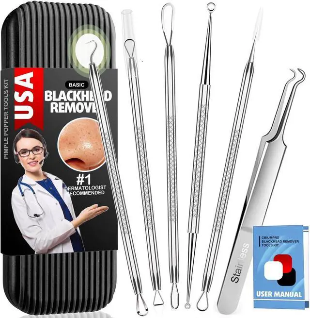 Alt view image 5 of 7 - Cbiumpro 6Pack Blackhead Remover Tools, Surgical Steel Comedone Extractor Kit for Acne Whitehead and Zit Removal with Storage Case