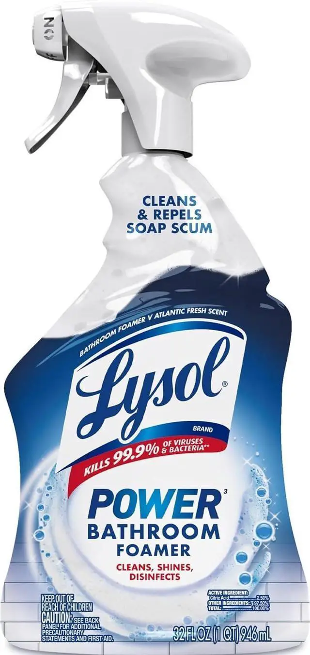 Main image of Lysol Power Bathroom Foamer Cleaner, Atlantic Fresh Scent, NoBleach Foaming Spray Kills 99.9% Bacteria & Viruses for Shower Doors Tiles Sinks