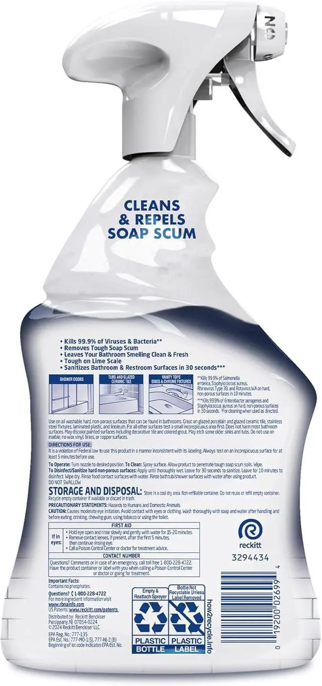 Alt view image 5 of 6 - Lysol Power Bathroom Foamer Cleaner, Atlantic Fresh Scent, NoBleach Foaming Spray Kills 99.9% Bacteria & Viruses for Shower Doors Tiles Sinks