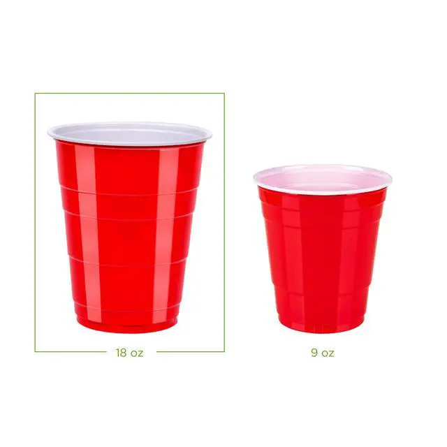 Alt view image 3 of 6 - Amazon Basics Sturdy Disposable Plastic Party Cups for Cold Drinks, Red, 18oz, 50 Count, BPA-Free
