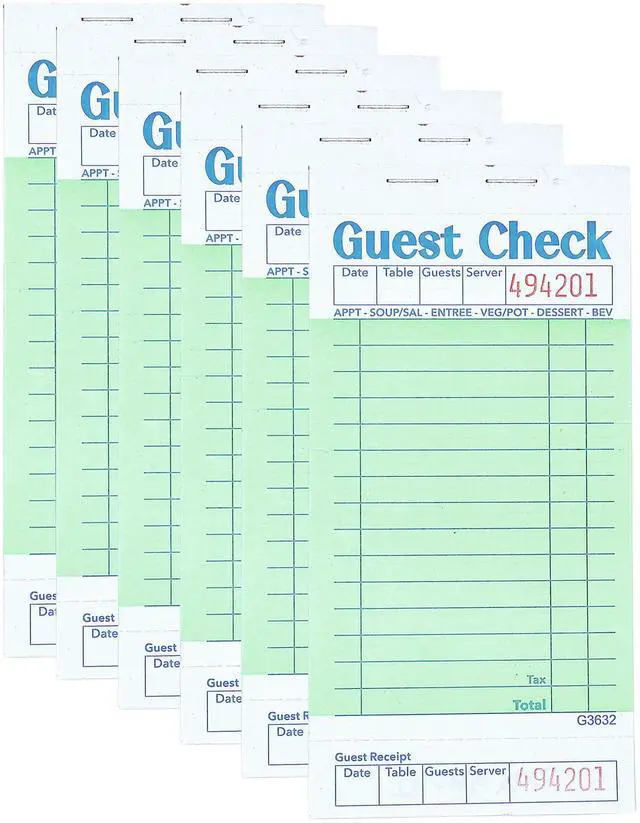 Main image of Budgenix 6 Pack Guest Checks Server Note Pads, 300 Order Pads