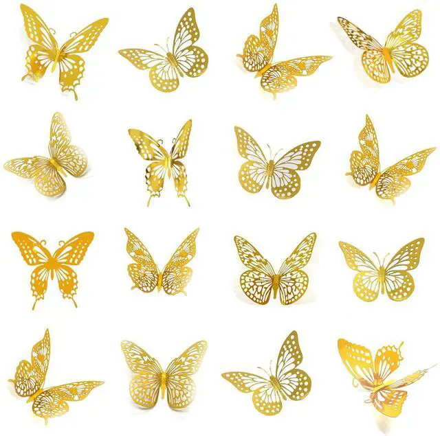Main image of Meikeer 3D Butterfly Wall Decor 48Pcs Gold Removable Stickers Party