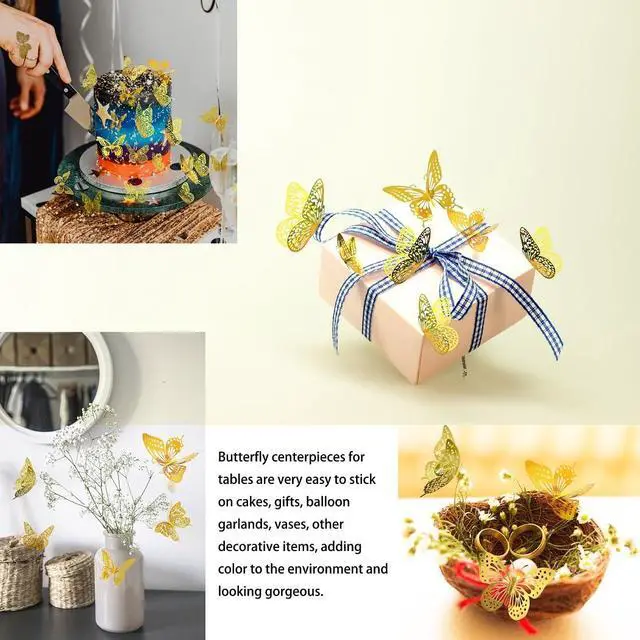 Alt view image 2 of 6 - Meikeer 3D Butterfly Wall Decor 48Pcs Gold Removable Stickers Party