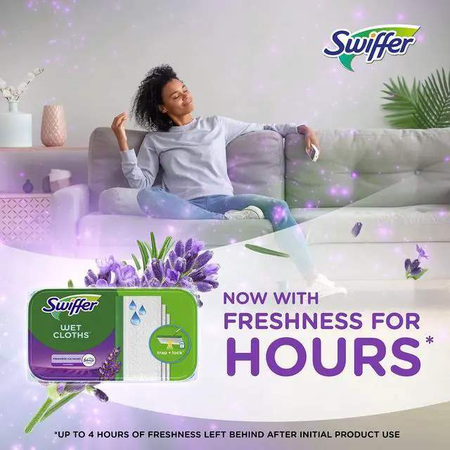 Alt view image 3 of 7 - Swiffer Sweep + Mop, Wet Pads Refill, Floor Cleaner for Dirt, Dust, Hair, Cleaning Cloths for Mopping Home, Bathroom, Kitchen, All Purpose Multi-Surface Floor Wipes, Lavender, 24ct