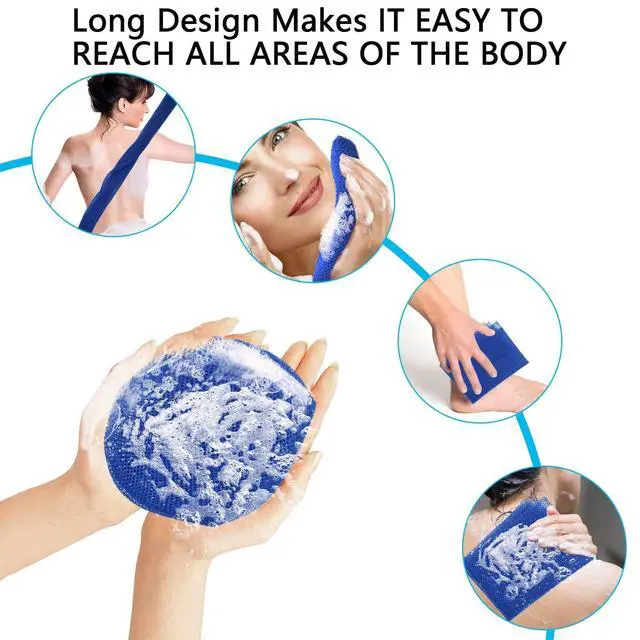 Alt view image 5 of 7 - 2 Piece African Exfoliating Net for Body, African Net Sponge, African Wash Net, African Shower Net, African Bath Sponge Scrubbing Rag Net Exfoliation, African Body Scrubber (Black,Blue)