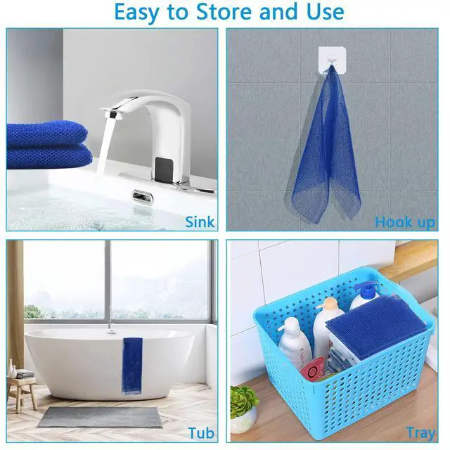 Alt view image 3 of 7 - 2 Piece African Exfoliating Net for Body, African Net Sponge, African Wash Net, African Shower Net, African Bath Sponge Scrubbing Rag Net Exfoliation, African Body Scrubber (Black,Blue)