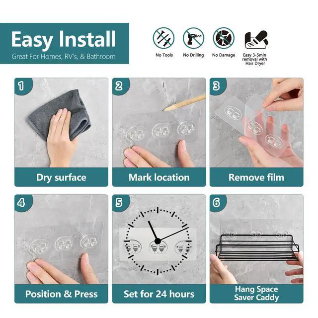 Alt view image 2 of 6 - 8 Pack Shower Caddy Adhesive Replacement, Strong Shower Shelf Adhesive Hooks for Corner Shelf Basket, Bathroom Rack, Kitchen Rack and Soap Holder