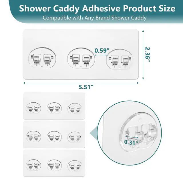 Alt view image 4 of 6 - 8 Pack Shower Caddy Adhesive Replacement, Strong Shower Shelf Adhesive Hooks for Corner Shelf Basket, Bathroom Rack, Kitchen Rack and Soap Holder