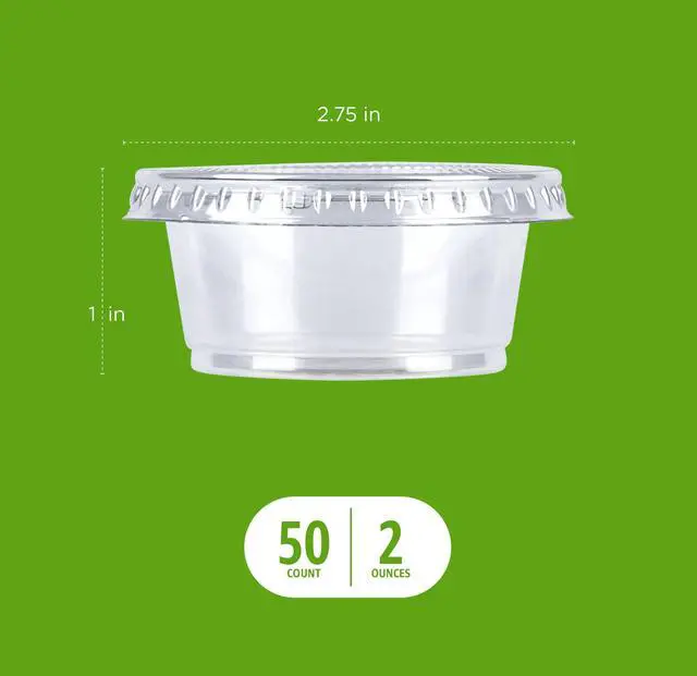 Alt view image 3 of 6 - Amazon Basics Disposable Plastic To-Go Cups and Lids, Mini, 2oz, 50 Count, BPA Free, for Condiment, Salad Dressing, Sauces, Jello Shots