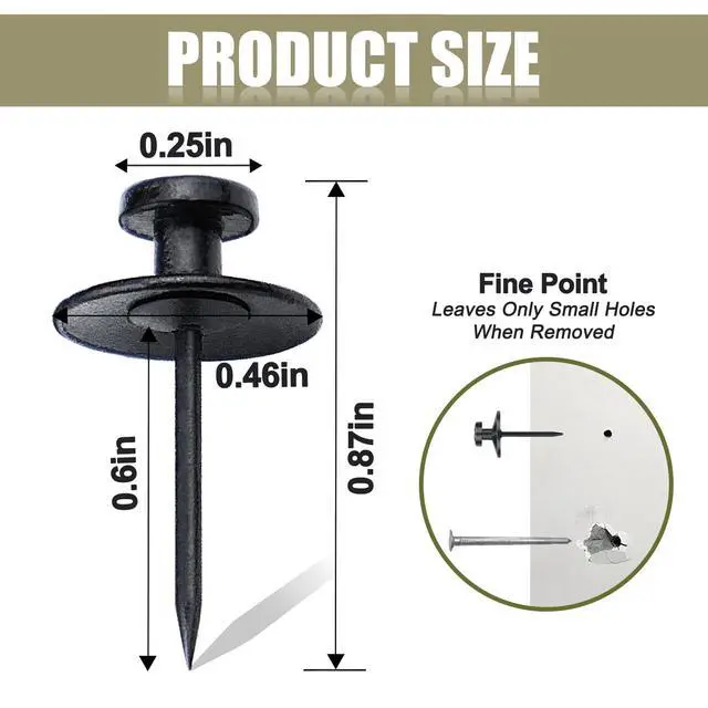 Alt view image 6 of 6 - 30 Pack Double Headed Push Pins for Hanging Pictures & Tapestry, Mini Wall Hook Design for Small Wall Decor & String Lights Renter Friendly Thumb Tacks for Dorm, Apartment & Home Office, Black