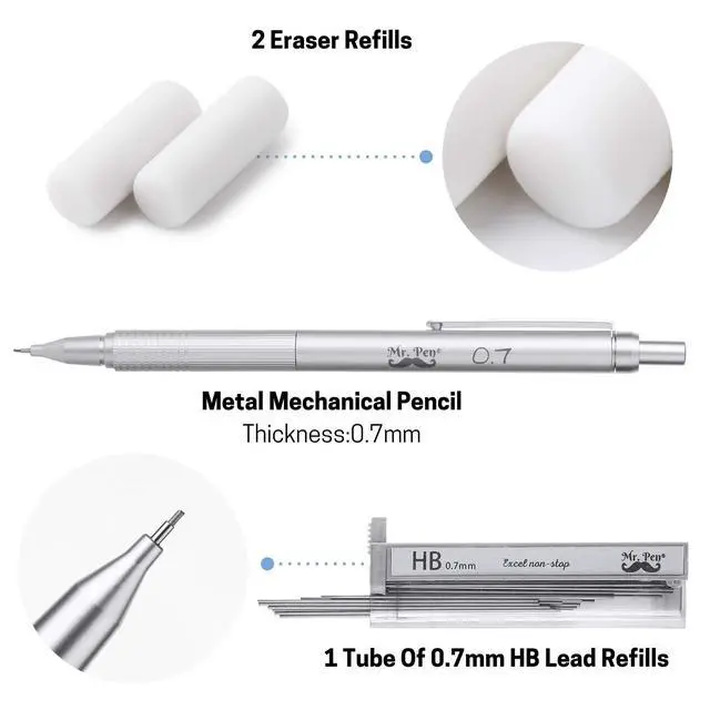 Alt view image 5 of 6 - Mr. Pen - 0.7mm Mechanical Pencil with Case, Metal Drawing Pencils