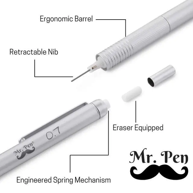 Alt view image 6 of 6 - Mr. Pen - 0.7mm Mechanical Pencil with Case, Metal Drawing Pencils