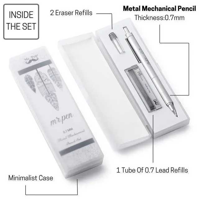 Alt view image 3 of 6 - Mr. Pen - 0.7mm Mechanical Pencil with Case, Metal Drawing Pencils