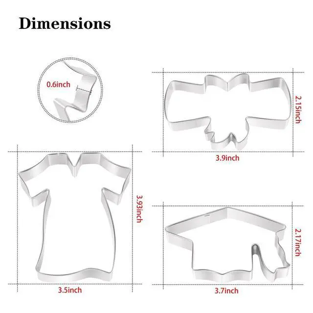 Alt view image 3 of 7 - Graduation Cookie Cutters Set 3 Pieces, Stainless Steel Graducation Cap Cookie Cutter, Diploma, Graduation Gown Dress Cookie Cutter for Graduation Celebration Party