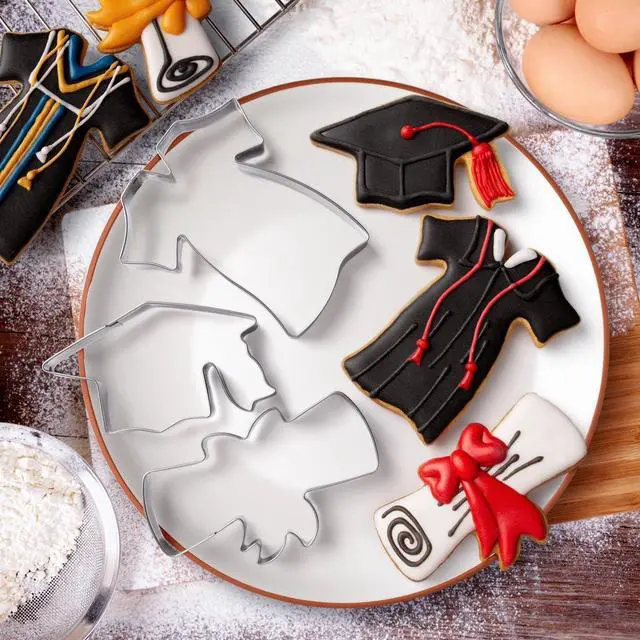 Alt view image 7 of 7 - Graduation Cookie Cutters Set 3 Pieces, Stainless Steel Graducation Cap Cookie Cutter, Diploma, Graduation Gown Dress Cookie Cutter for Graduation Celebration Party