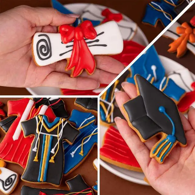 Alt view image 2 of 7 - Graduation Cookie Cutters Set 3 Pieces, Stainless Steel Graducation Cap Cookie Cutter, Diploma, Graduation Gown Dress Cookie Cutter for Graduation Celebration Party