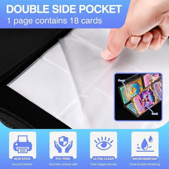 Alt view image 4 of 7 - 360 Pockets Binder Card Sleeves Double-Sided 9 Pocket Trading Card Pages for 3 Ring Binder, Clear Plastic Pages Sleeves for Sport Cards, Business Cards, Game Cards, Photos (20 Pack)