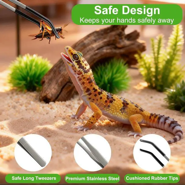 Alt view image 4 of 6 - 2 Pcs Extra Long Stainless Steel Reptile Feeding Tongs 10.6 IN with Soft Rubber Tip Straight & Curved Tweezers for Bearded Dragon, Tank Accessories, Lizards, Terrarium, Aquarium, Leopard Gecko