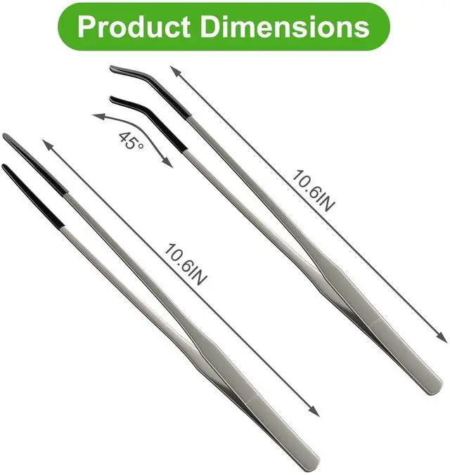 Alt view image 3 of 6 - 2 Pcs Extra Long Stainless Steel Reptile Feeding Tongs 10.6 IN with Soft Rubber Tip Straight & Curved Tweezers for Bearded Dragon, Tank Accessories, Lizards, Terrarium, Aquarium, Leopard Gecko
