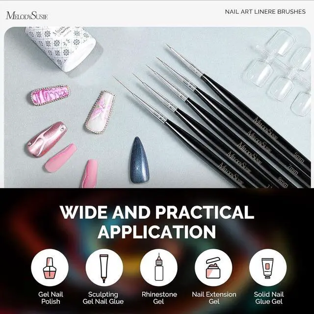 Alt view image 2 of 5 - MelodySusie Nail Art Liner Brushes 5Pcs Sizes 5/7/9/11/20mm