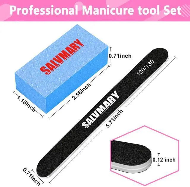 Alt view image 5 of 6 - SALVMARY 100/180 Grit Nail File and 80/100 Grit Nail Buffer Block Set 8 Pcs