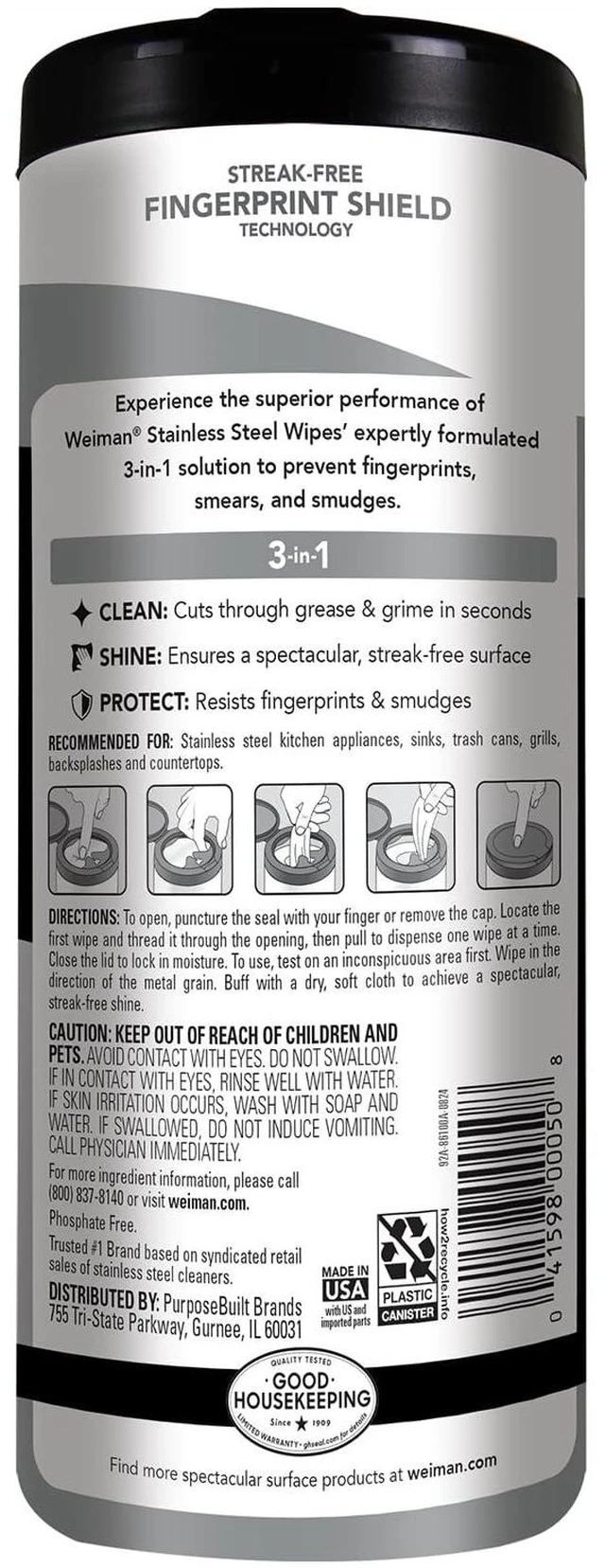 Alt view image 2 of 6 - Weiman Stainless Steel Cleaner & Polisher, 30 Ct Wipes, Kitchen Appliance