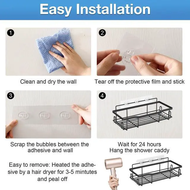 Alt view image 6 of 7 - Upgraded Shower Caddy Adhesive Replacement,Strong Adhesive Hooks for Shower Caddy, Waterproof Shower Shelf Adhesive, Shower Adhesive Strips for Shower Organizer and Kitchen Racks (5 Pcs(Triple Hooks))
