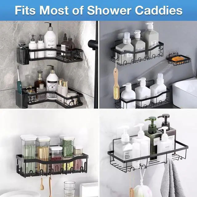 Alt view image 3 of 7 - Upgraded Shower Caddy Adhesive Replacement,Strong Adhesive Hooks for Shower Caddy, Waterproof Shower Shelf Adhesive, Shower Adhesive Strips for Shower Organizer and Kitchen Racks (5 Pcs(Triple Hooks))