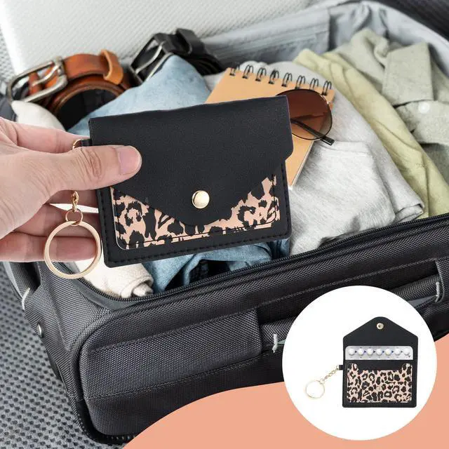Alt view image 5 of 7 - 1 Pack Birth Control Pill Case Sleeve Packet 4.3 X 3 Inch PU Leather Wallet Pill Holder Privacy Protection Birth Control Pill Wallet with Key Ring for Pill Card Organizer, Black