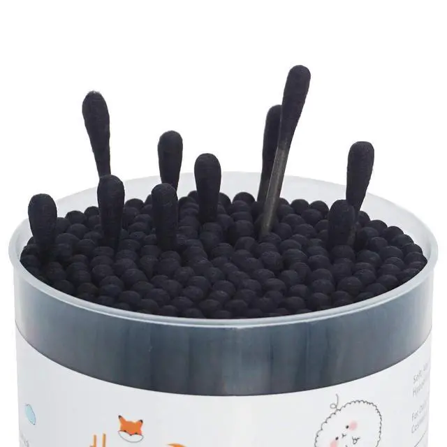 Alt view image 7 of 7 - Black Cotton Swabs Spiral - 200 Count Organic Cotton Buds Gothic Bathroom Tightly Wrapped Charcoal Cotton Tips Paper Stick Soft Gentle Cruelty-Free Lint-Free, Round & Spiral (Black)