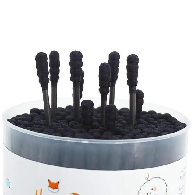 Alt view image 6 of 7 - Black Cotton Swabs Spiral - 200 Count Organic Cotton Buds Gothic Bathroom Tightly Wrapped Charcoal Cotton Tips Paper Stick Soft Gentle Cruelty-Free Lint-Free, Round & Spiral (Black)