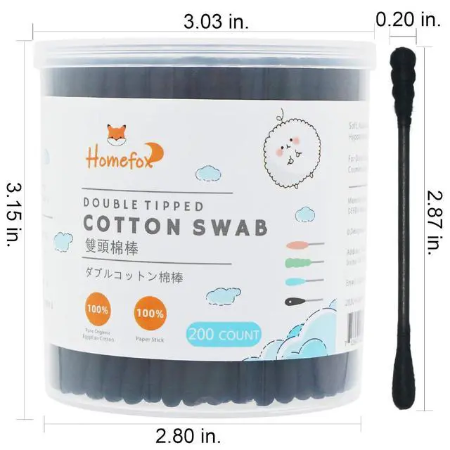 Alt view image 4 of 7 - Black Cotton Swabs Spiral - 200 Count Organic Cotton Buds Gothic Bathroom Tightly Wrapped Charcoal Cotton Tips Paper Stick Soft Gentle Cruelty-Free Lint-Free, Round & Spiral (Black)