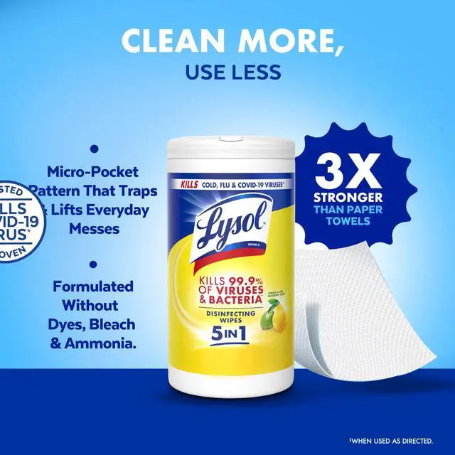 Alt view image 6 of 6 - Lysol Disinfectant Wipes, Multi-Surface Antibacterial Cleaning Wipes, For Disinfecting and Cleaning, Lemon and Lime Blossom, 80 Count (Pack of 1)