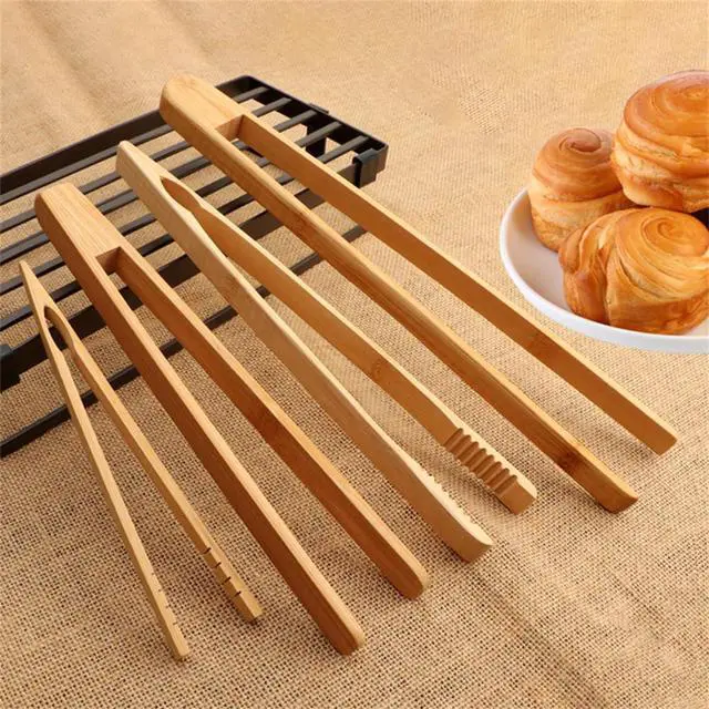 Alt view image 3 of 7 - 1 Pieces Bamboo Toast Tongs, 9.8 Inches Long Wood Toaster Tongs with Anti-slip Design, Tongs for Cooking with Cooking Oil Coating, Eco-friendly (9.8 Inches)