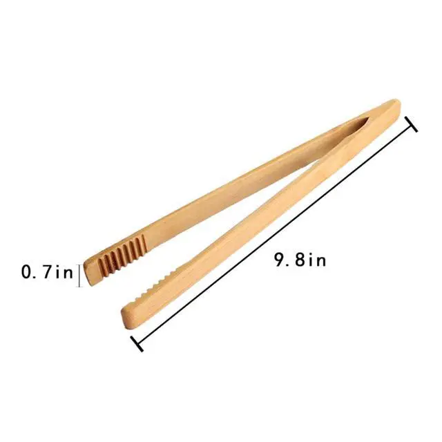 Alt view image 6 of 7 - 1 Pieces Bamboo Toast Tongs, 9.8 Inches Long Wood Toaster Tongs with Anti-slip Design, Tongs for Cooking with Cooking Oil Coating, Eco-friendly (9.8 Inches)