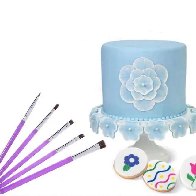 Alt view image 5 of 5 - 5-Piece Decorating Brush Set - Food Safe Decorating Brushes for Dusting Edible Glitter and Painting with Edible Color on Treats Kitchen Utensil Bakery Tools (5, Purple)