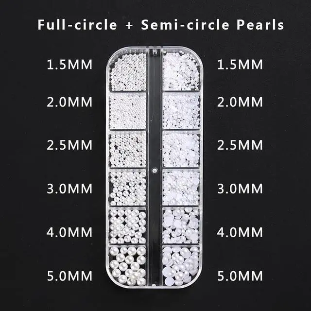 Alt view image 2 of 6 - SUTOKAKA White Round and Half Round Nail Pearls 3D Nail Charms