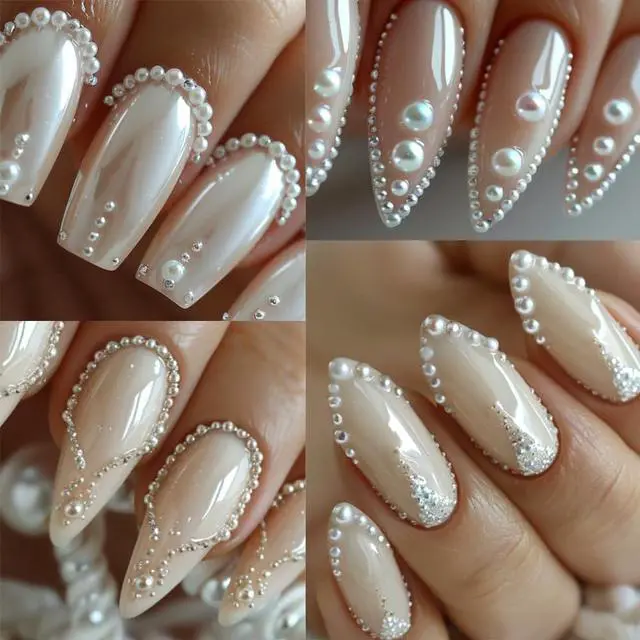 Alt view image 3 of 6 - SUTOKAKA White Round and Half Round Nail Pearls 3D Nail Charms