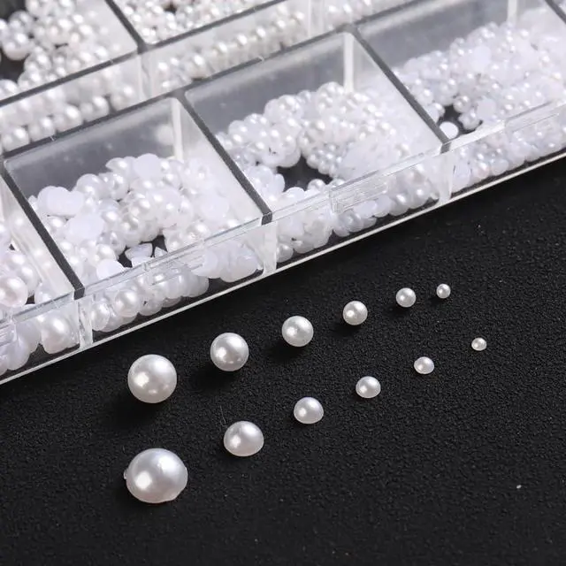 Alt view image 5 of 6 - SUTOKAKA White Round and Half Round Nail Pearls 3D Nail Charms