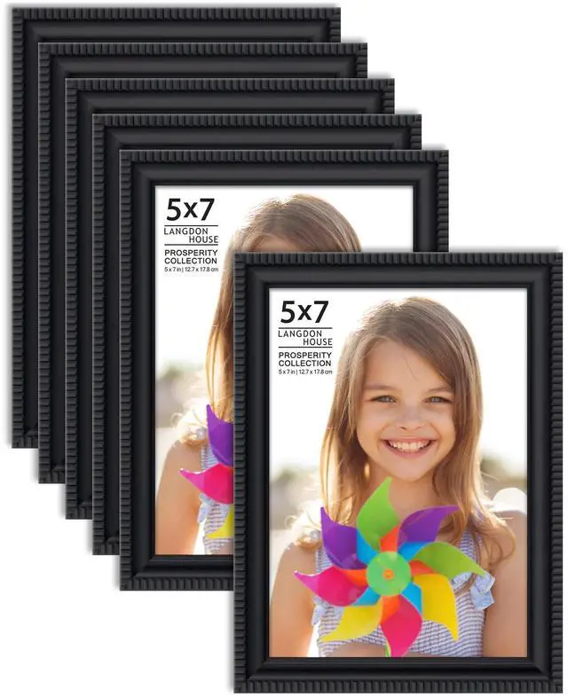 Main image of Langdon House 5x7 Picture Frames (Black, 6 Pack), Contemporary Frame Set, Wall Mount or Table Top, Prosperity Collection