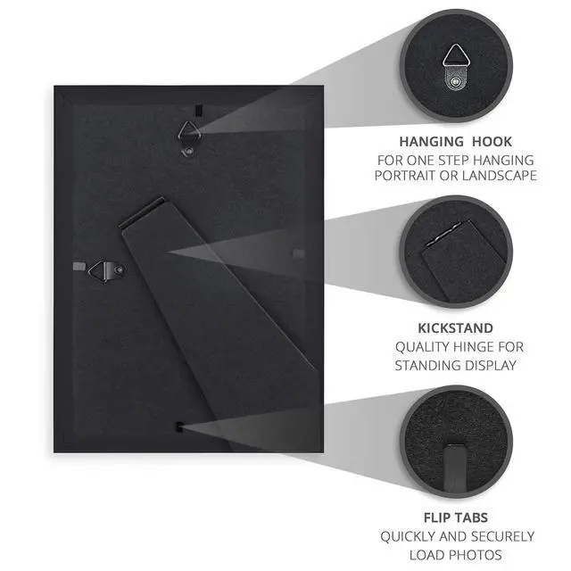 Alt view image 5 of 6 - Langdon House 5x7 Picture Frames (Black, 6 Pack), Contemporary Frame Set, Wall Mount or Table Top, Prosperity Collection