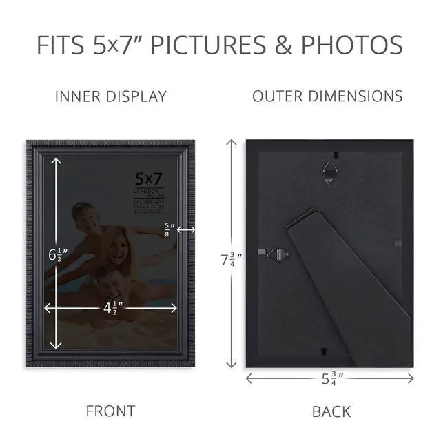 Alt view image 6 of 6 - Langdon House 5x7 Picture Frames (Black, 6 Pack), Contemporary Frame Set, Wall Mount or Table Top, Prosperity Collection