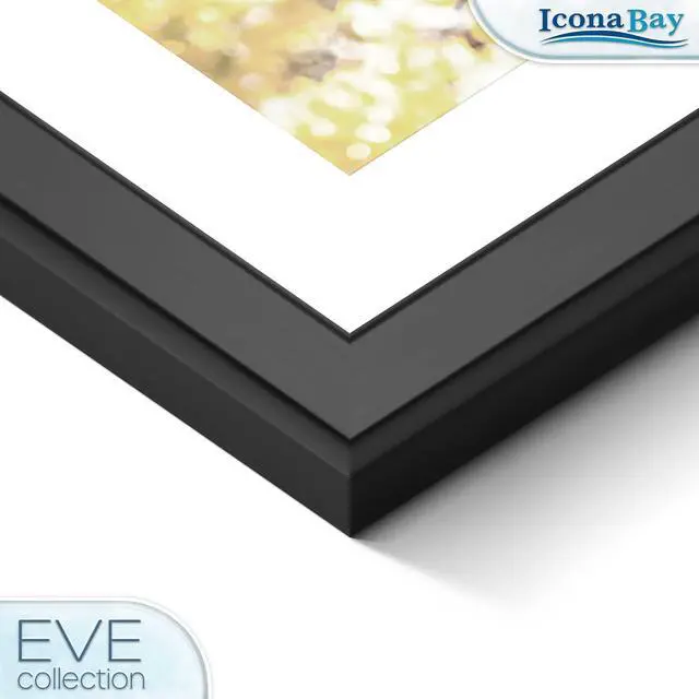 Alt view image 6 of 6 - Icona Bay 8x10 Black Picture Frame w/Removable Mat to 5x7, Modern Double-Beveled Frame, Tabletop or Wall Mount, Eve Collection
