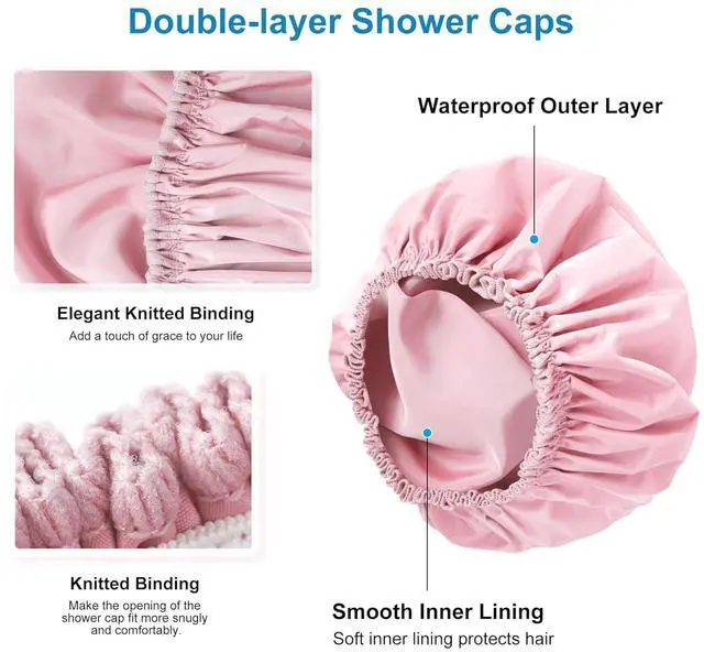 Alt view image 2 of 7 - Shower Cap for Women, Large Waterproof Shower Bonnet