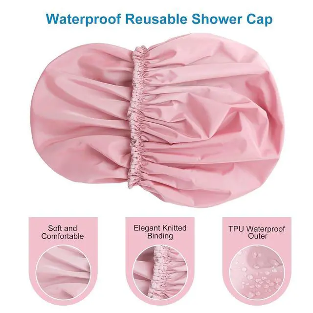 Alt view image 5 of 7 - Shower Cap for Women, Large Waterproof Shower Bonnet