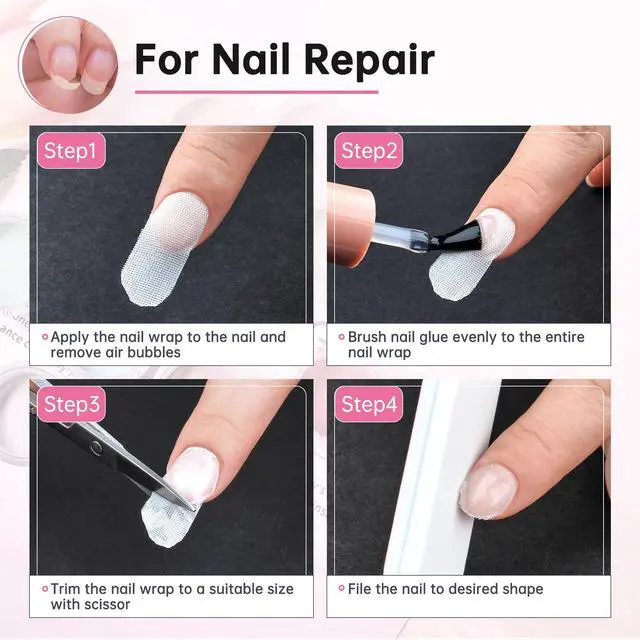Alt view image 7 of 7 - Chrontier Silk Nail Wrap Instant Reinforce Repair Bandage Tape Protector Self Adhesive Easy Trimmerable for UV Gel Acrylic Nail Art Extension Fiberglass Professional Manicures Tool