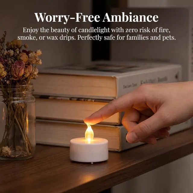 Alt view image 3 of 7 - Tea Lights Flameless Battery Operated Candles. Warm White 12Pack