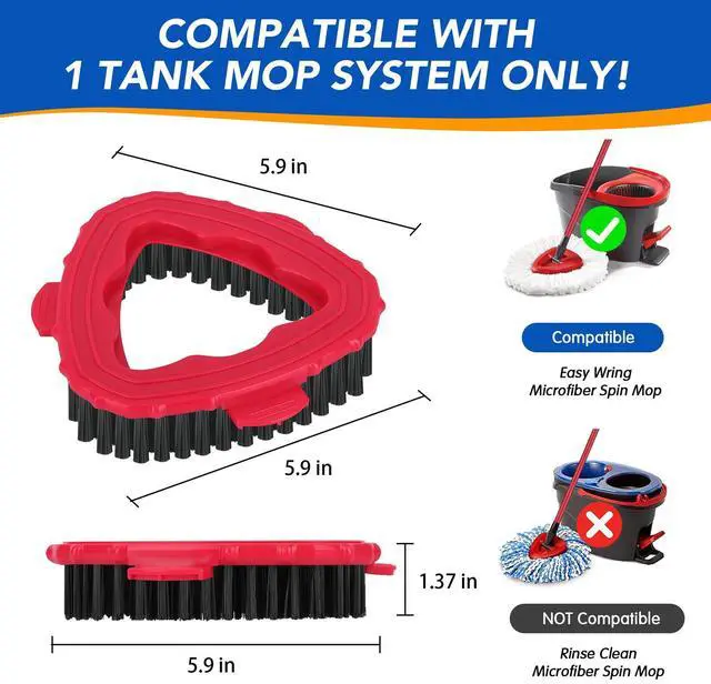 Alt view image 4 of 6 - Scrub Brush Head for EasyWring 1-Tank System, Hard Bristle Spin Mop Scrub Brush Attachment for Tile, Bathroom, Kitchen, Deck & Floor Cleaning, 1 Pack
